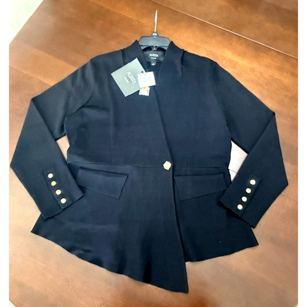 NWT Aleeza Paris Marcey Black Gold Buttons Luxury Knit Blazer Size 1X MSRP $250